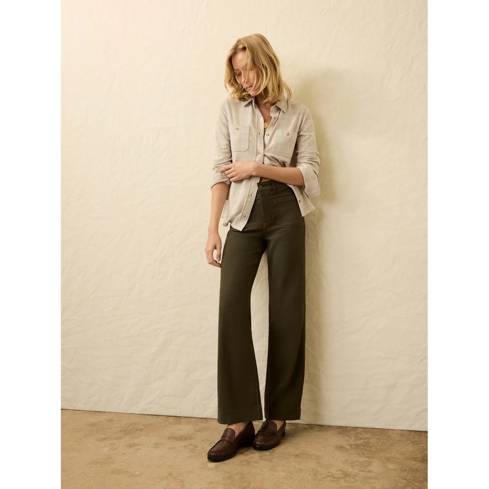 NWT Faherty Stretch Terry Patch Pocket Pants Womens 25 Olive Green Straight Leg